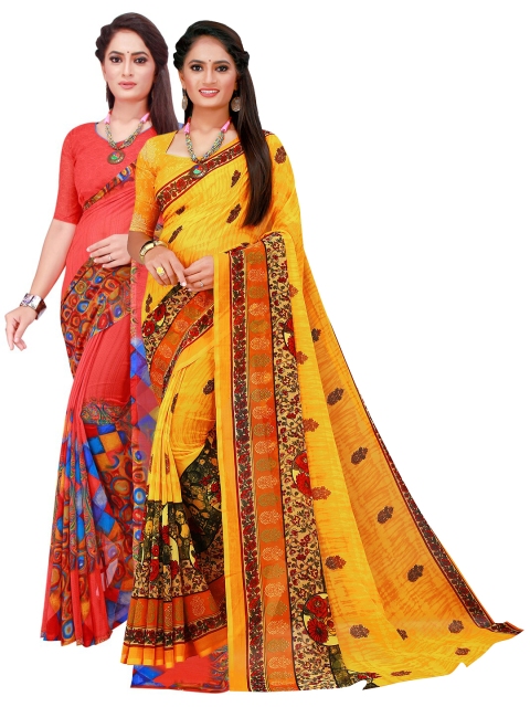 

SAADHVI Red & Yellow Geometric Pack Of 2 Pure Georgette Saree