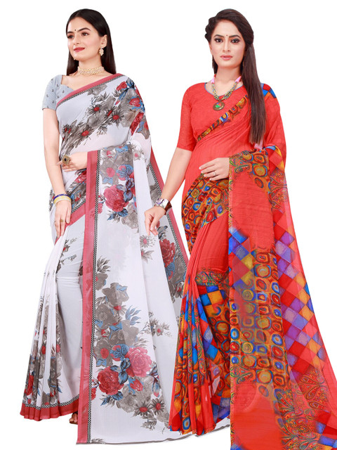 

SAADHVI Red & White Geometric Pack of 2 Pure Georgette Saree