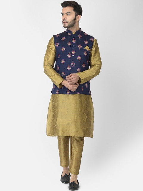 

DEYANN Men Golden Kurta with Trouser & Nehru Jacket, Gold
