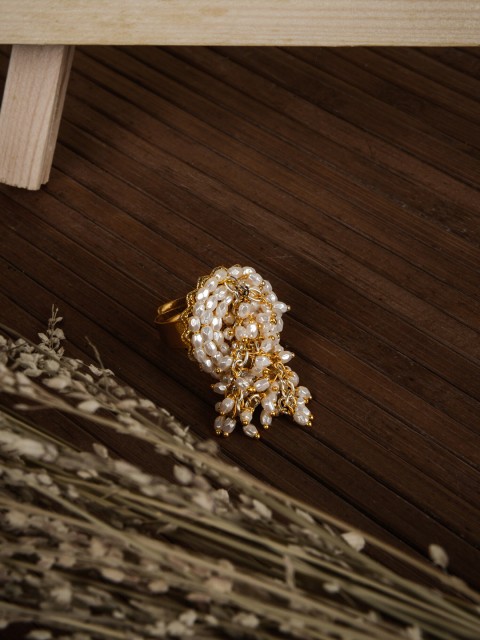 

D'oro Women White Pearls Finger Ring