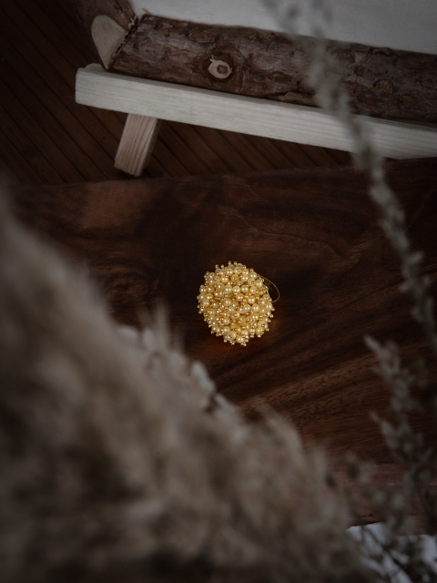 

D'oro Gold-Plated Cream-Colored Pearl Beaded Finger Ring