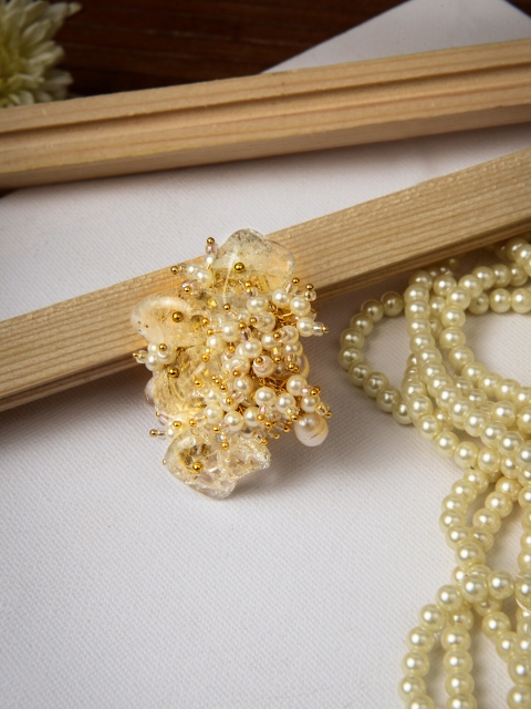 

D'oro Gold-Plated & White Pearl-Beaded Finger Ring