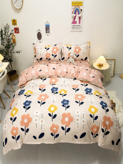 

JC Collection Peach-Colored Printed Single Bedding Set With Quilt Cover