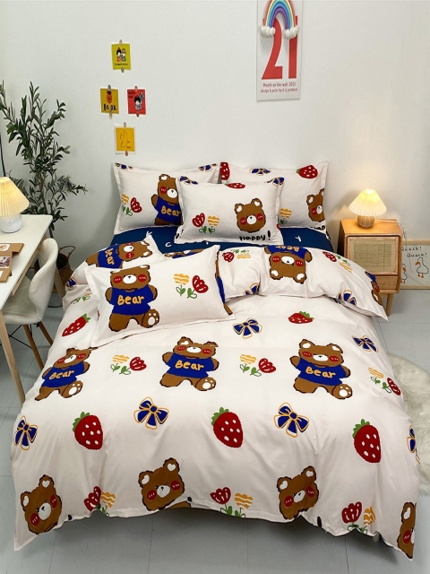 

JC Collection Blue & Cream-Colored Printed Double King Bedding Set With Quilt, Multi