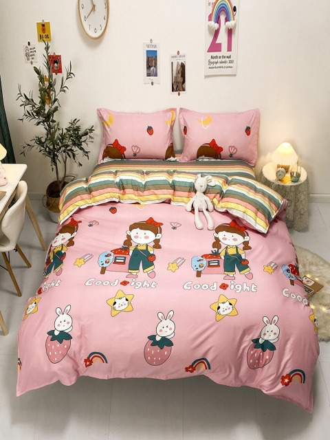 

JC Collection Pink & Yellow Printed Single Bedding With 1 Pillow & Quilt Cover