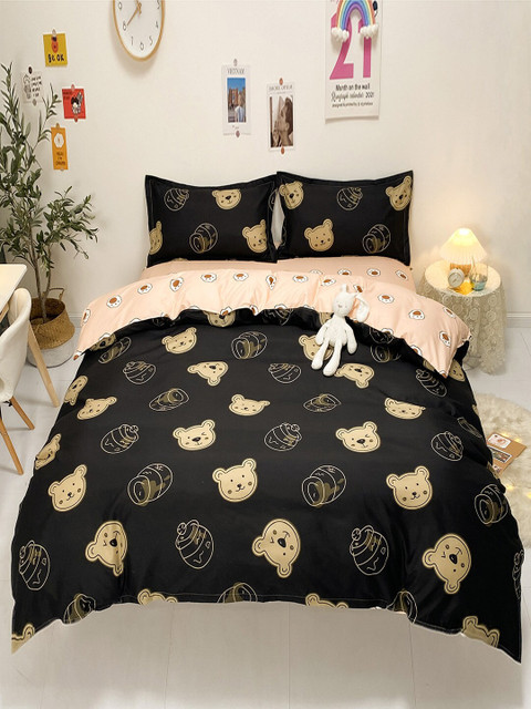 

JC Collection Black Printed Double Queen Bedsheet with 2 Pillow Covers & 1 Quilt Cover