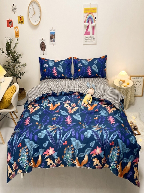 

JC Collection Blue & Black Printed Double King Bedsheet