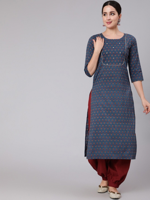 

Nayo Women Blue Printed Round neck Kurta