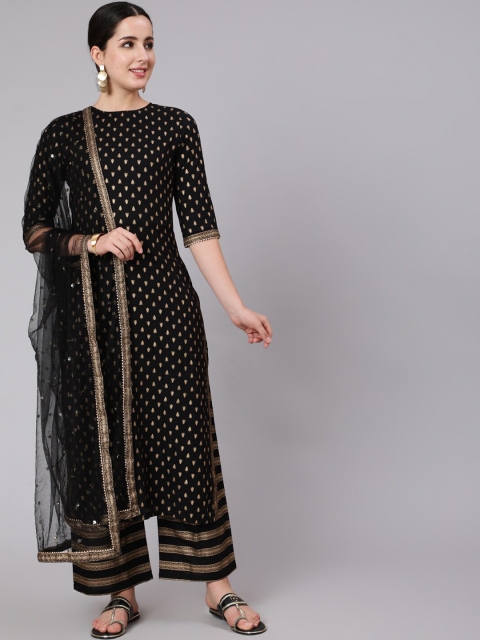

Nayo Women Black Ethnic Motifs Printed Kurta With Palazzos & Dupatta