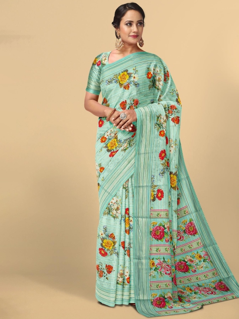 

Kalamandir Sea Green & Red Floral Silk Blend Saree