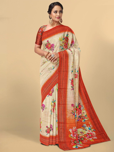 

Kalamandir Beige & Red Floral Silk Blend Saree