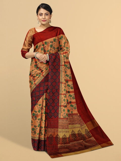 

Kalamandir Maroon & Green Floral Printed Tissue Saree