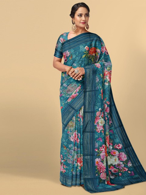 

Kalamandir Blue & White Floral Silk Blend Saree