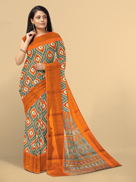

Kalamandir Grey & Orange Floral Linen Blend Saree