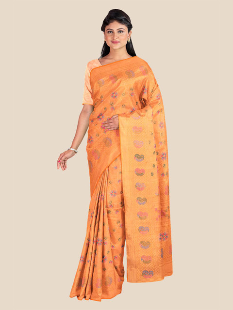

Kalamandir Orange & Purple Floral Zari Silk Blend Saree