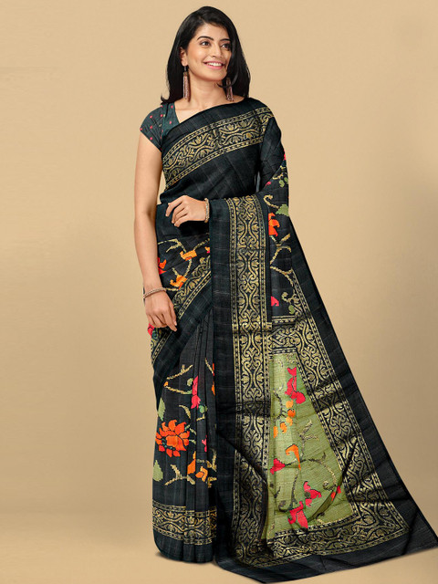 

Kalamandir Black & Green Floral Jute Silk Saree