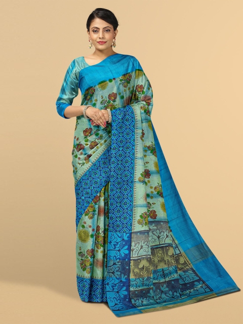 

Kalamandir Blue & Green Floral Tissue Saree
