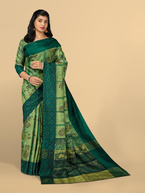 

Kalamandir Green & Red Floral Printed Tissue Saree