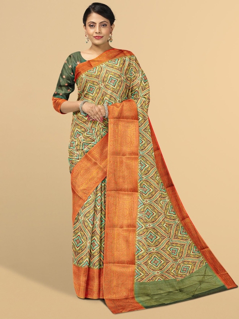 

Kalamandir Orange & Green Ethnic Motifs Silk Blend Saree