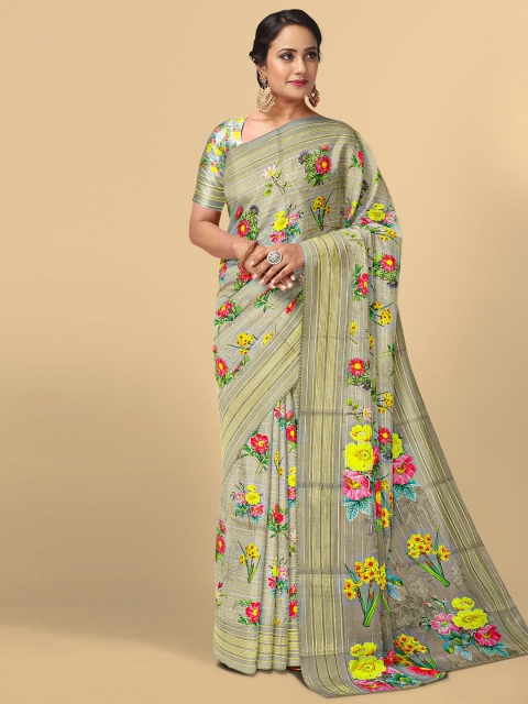 

Kalamandir Grey & Green Floral Silk Blend Saree