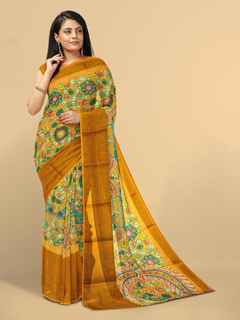 

Kalamandir Orange & Green Kalamkari Linen Blend Saree