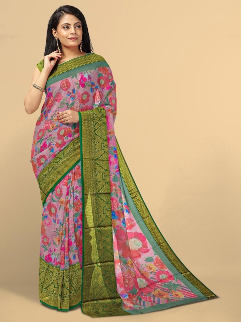 

Kalamandir Pink & Green Floral Silk Blend Saree