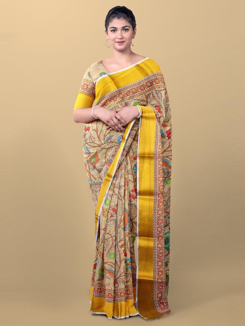 

Kalamandir Brown & Red Printed Zari Tissue Saree