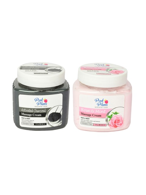 

Pink Plums Set of Activated Charcoal & Rose Mint Face & Body Massage Creams - 500 ml Each