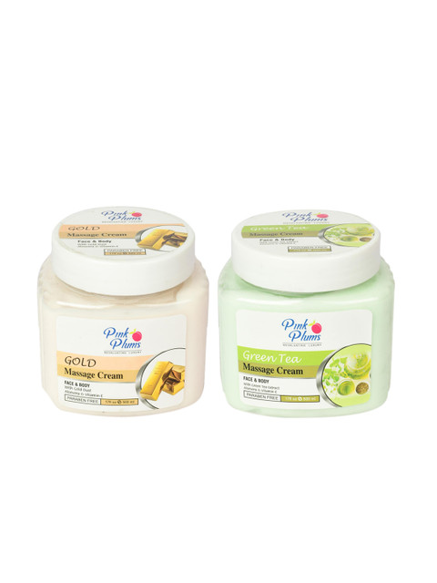 

Pink Plums Paraben Free Green Tea & Gold Massage Cream Combo - 500 ml Each