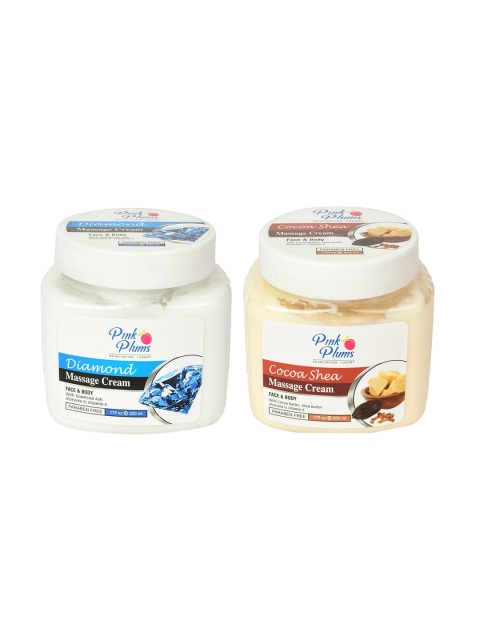 

Pink Plums Paraben Free Diamond & Cocoa Shea Massage Cream Combo - 500 ml Each, Blue