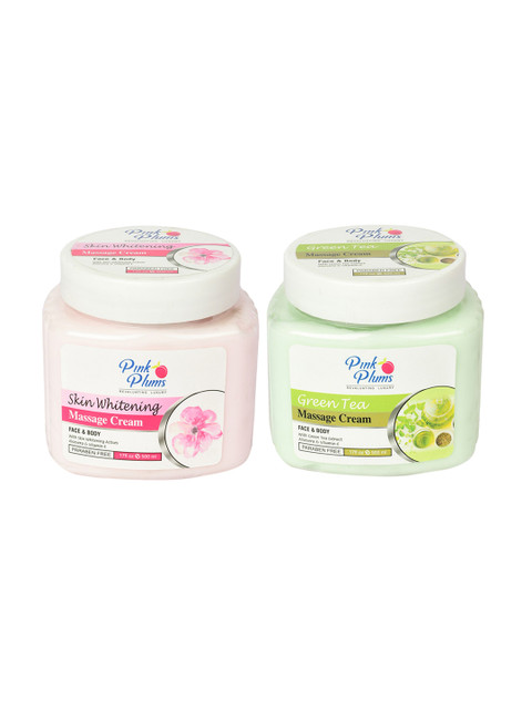 

Pink Plums Paraben Free Green Tea & Skin Whitening Massage Cream Combo - 500 ml Each