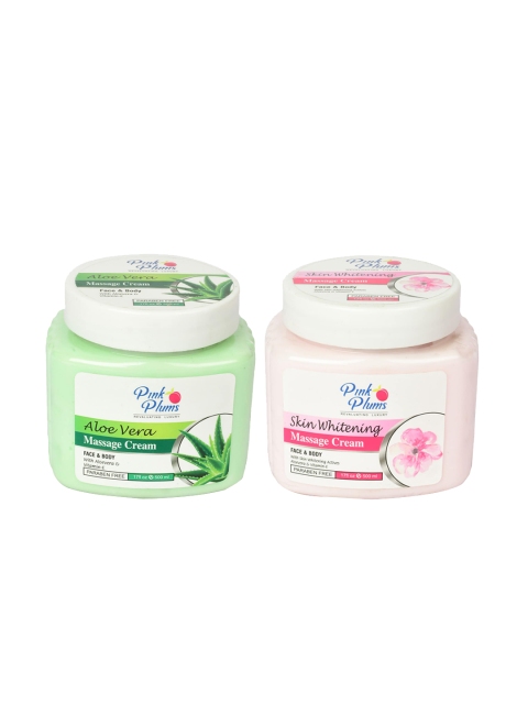 

Pink Plums Paraben Free Skin Whitening & Aloe Vera Massage Cream Combo - 500 ml Each, Black