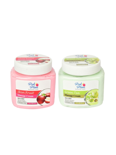 

Pink Plums Paraben Free Green Tea & Skin Fruit Massage Cream Combo - 500 ml Each