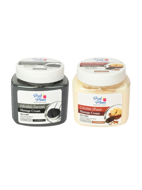 

Pink Plums Paraben Free Activated Charcoal & Cocoa Shea Massage Cream Combo - 500 ml Each, Black