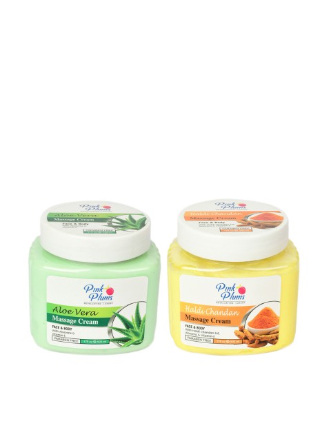 

Pink Plums Paraben Free Haldi Chandan & Aloe Vera Massage Cream Combo - 500 ml Each, Green