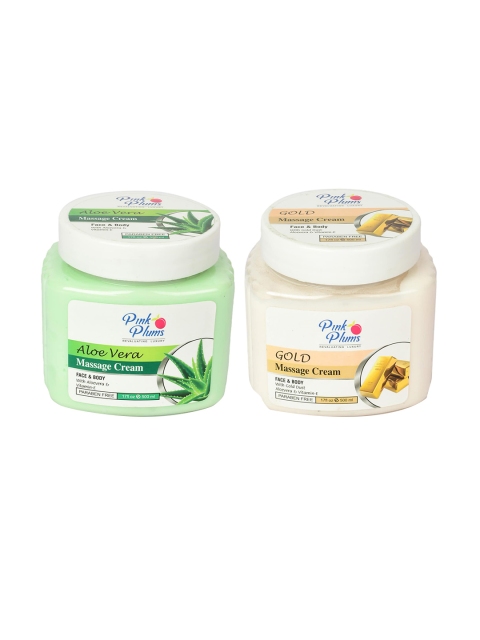 

Pink Plums Set of 2 Paraben Free Aloe Vera & Gold Massage Creams- 1000 ml, Green