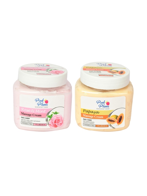 

Pink Plums Paraben Free Rose Mint & Papaya Massage Cream Combo - 500 ml Each