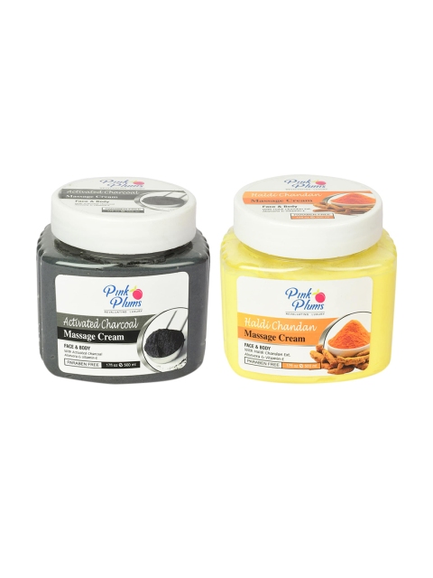 

Pink Plums Paraben Free Activated Charcoal & Haldi Chandan Massage Cream Combo 500 ml Each, Black