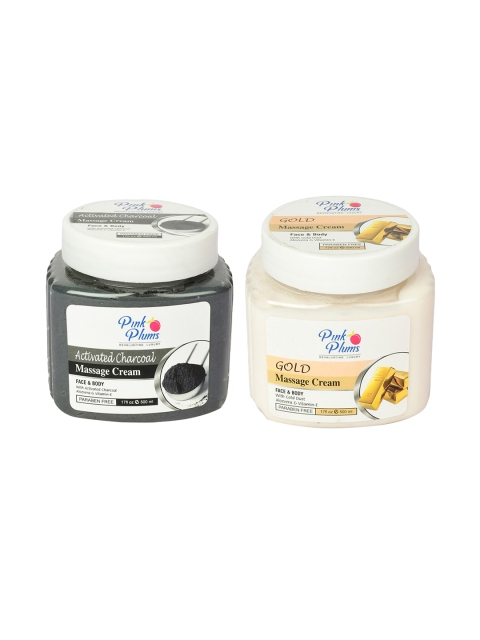 

Pink Plums Paraben Free Activated Charcoal & Gold Massage Cream Combo - 500 ml Each, Black