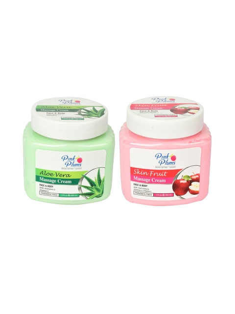 

Pink Plums Set of Aloe Vera & Skin Fruit Face & Body Massage Cream - 500 ml Each, Green
