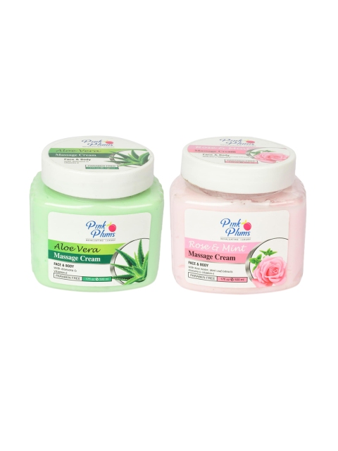 

Pink Plums Set of 2 Green & Pink Aloe Vera Rose & Mint Massage Creams