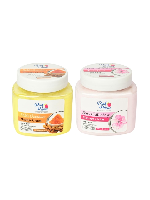 

Pink Plums Paraben Free Haldi Chandan & Skin Whitening Massage Cream Combo - 500 ml Each, Yellow