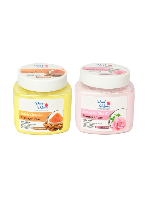 

Pink Plums Paraben Free Rose Mint & Haldi Chandan Massage Cream Combo - 500 ml Each, Yellow
