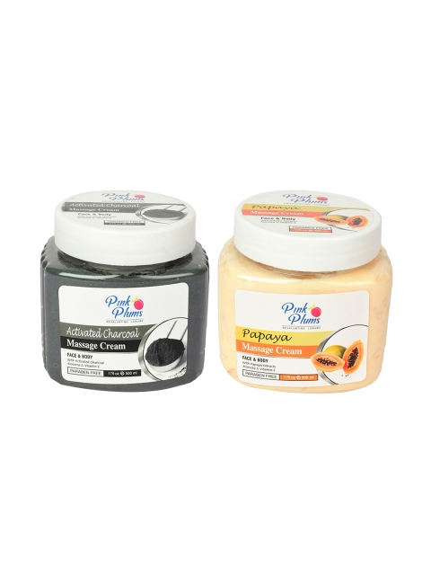 

Pink Plums Paraben Free Activated Charcoal & Papaya Massage Cream Combo - 500 ml Each, Black