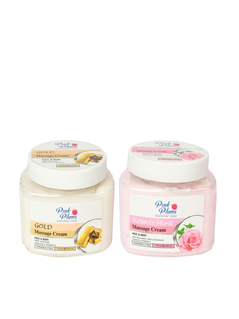 

Pink Plums Paraben Free Gold & Rose and Mint Massage Cream Combo - 500 ml Each, White