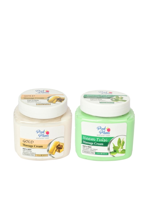 

Pink Plums Set of Gold & Neem Tulsi Face & Body Massage Creams - 500 ml Each, Green