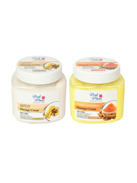 

Pink Plums Paraben Free Gold & Haldi Chandan Massage Cream Combo - 500 ml Each, White