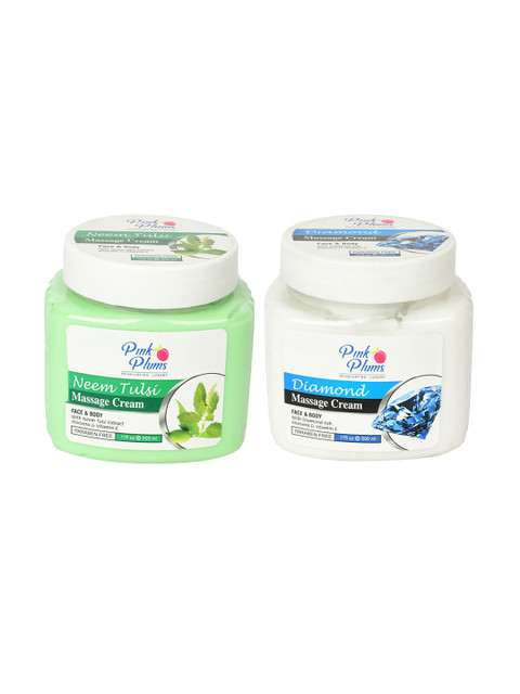 

Pink Plums Set of Neem Tulsi & Diamond Face & Body Massage Creams - 500 ml Each, Green