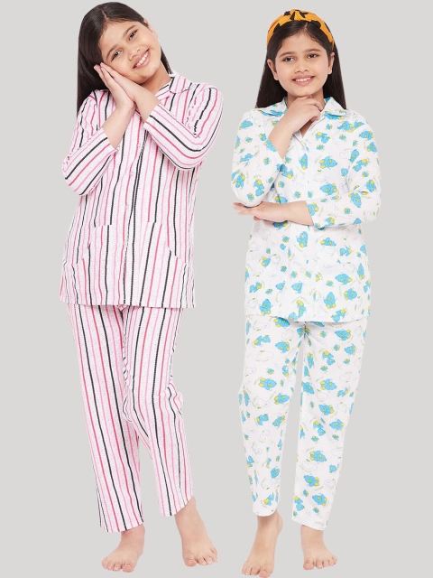 

KYDZI Girls Multicoloured Set of 2 Printed Cotton Night suit, Multi