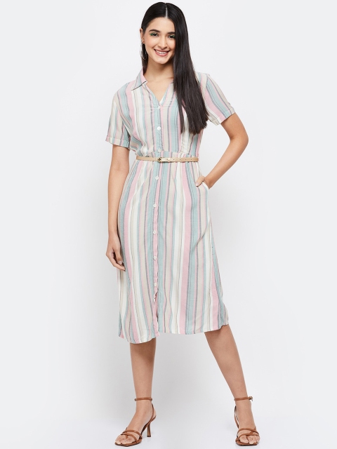 

max Pink & Blue Striped Shirt Midi Dress